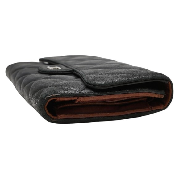 CHANEL Authentic Black Lambskin Leather Logo Wallet